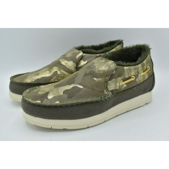 Sperry Womens 9.5 Moc-Sider Olive Metallic Camo Microfleece Lined Slip On Shoes - Picture 4 of 10